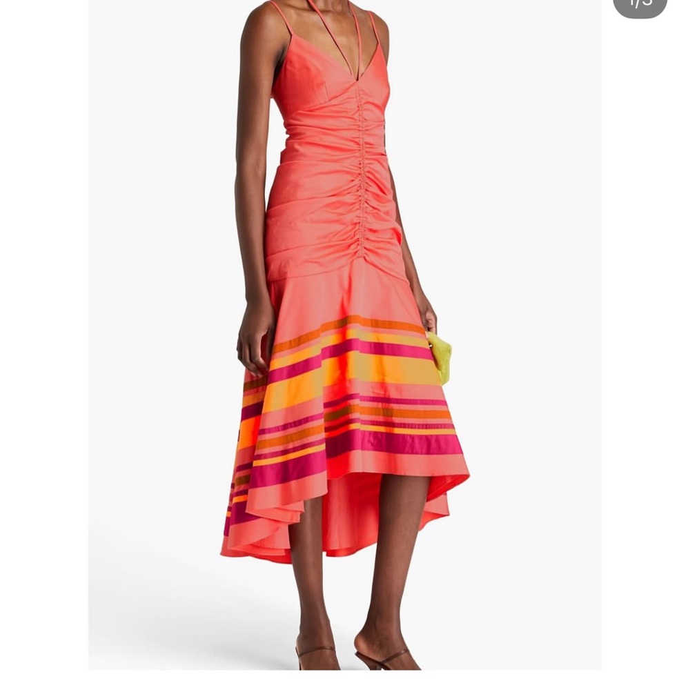 Veronica Beard Coral and Yellow Striped Dress